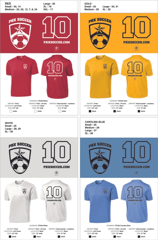 PASL Carolina four color jerseys